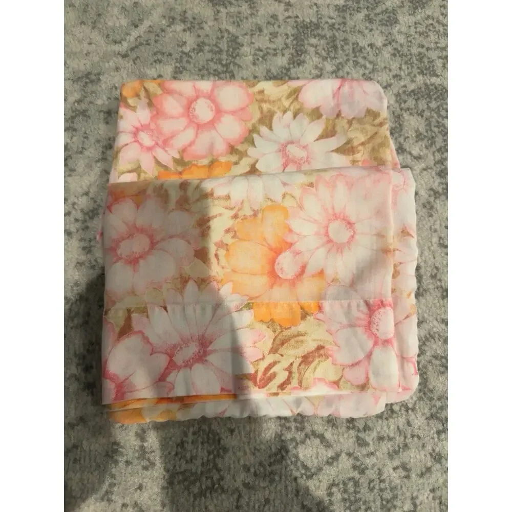Vintage Cannon Monticello Floral Pillowcase Pink Orange Cottagecore 70s
